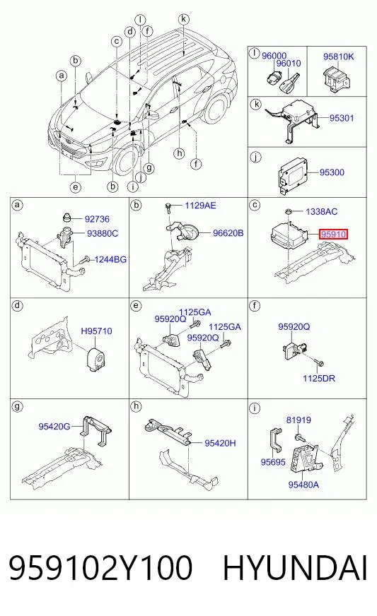 Módulo processador de controlo da bolsa de ar (Centralina eletrônica AIRBAG) 959102Y100 Hyundai/Kia