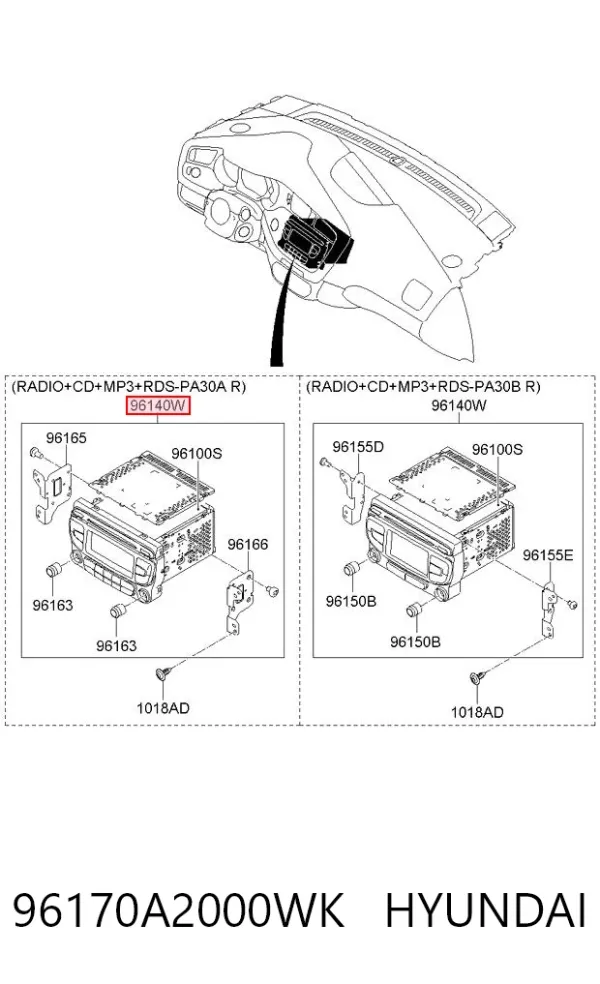 Aparelhagem de som (rádio AM/FM) 96170A2000WK Hyundai/Kia