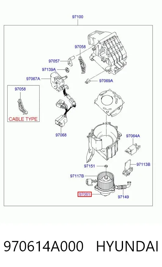 Motor de ventilador de forno (de aquecedor de salão) 970614A000 Hyundai/Kia