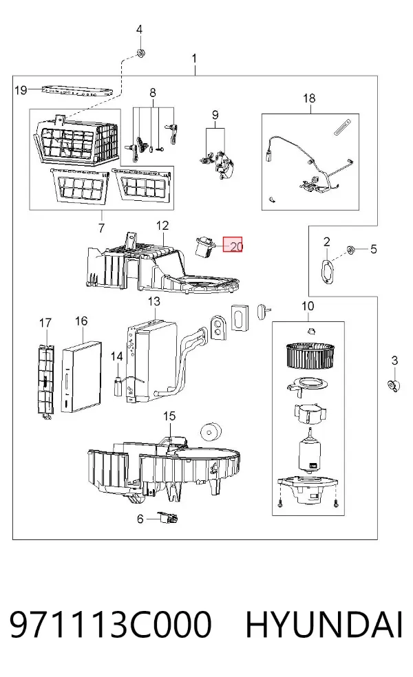 Resistor (resistência) de ventilador de forno (de aquecedor de salão) 971113C000 Hyundai/Kia
