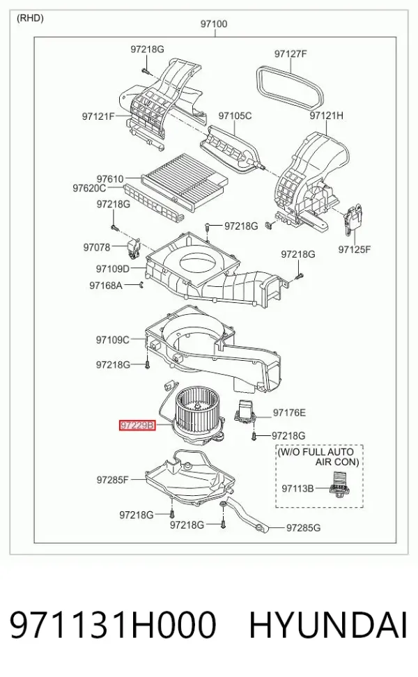 Motor de ventilador de forno (de aquecedor de salão) 971131H000 Hyundai/Kia