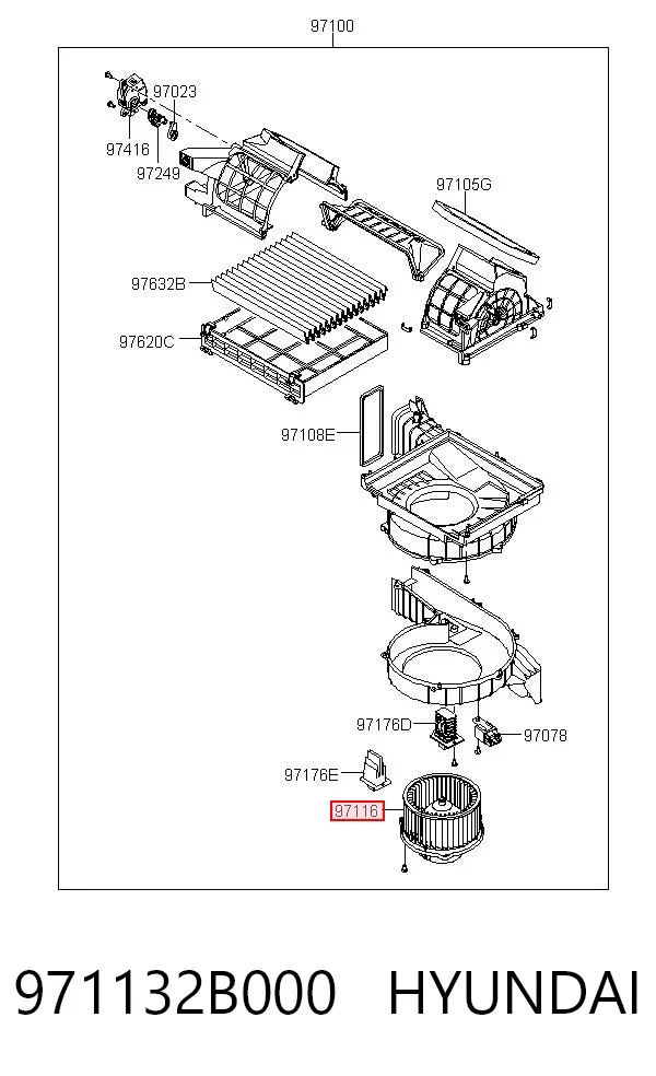 Motor de ventilador de forno (de aquecedor de salão) 971132B000 Hyundai/Kia