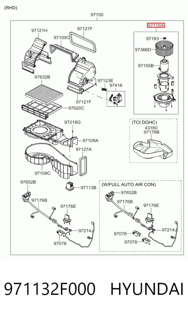 Motor de ventilador de forno (de aquecedor de salão) 971132F000 Hyundai/Kia