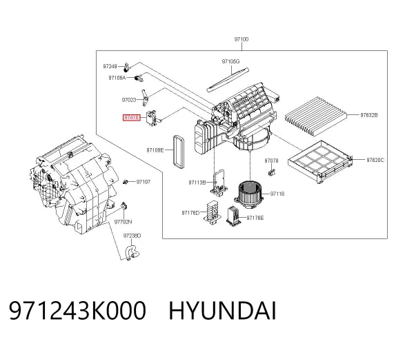 Acionamento de comporta de forno 971243K000 Hyundai/Kia