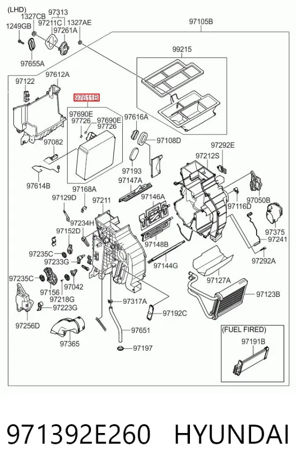 Vaporizador de aparelho de ar condicionado 971392E260 Hyundai/Kia