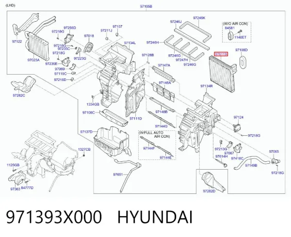 Vaporizador de aparelho de ar condicionado 971393X000 Hyundai/Kia