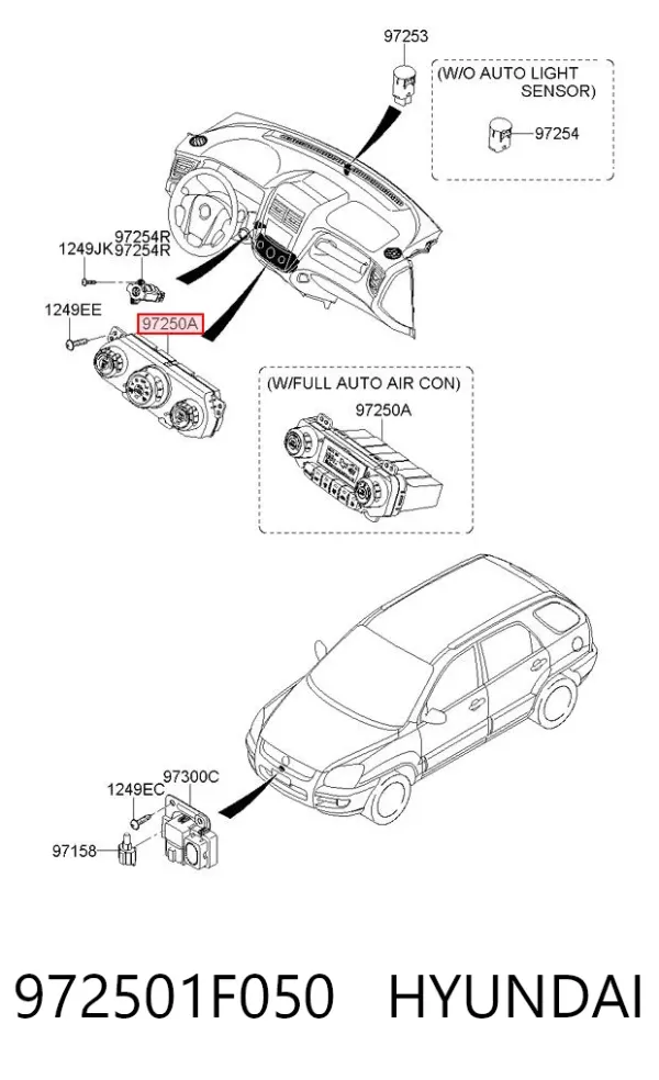Unidade de controlo dos modos de aquecimento/condicionamento 972501F050 Hyundai/Kia