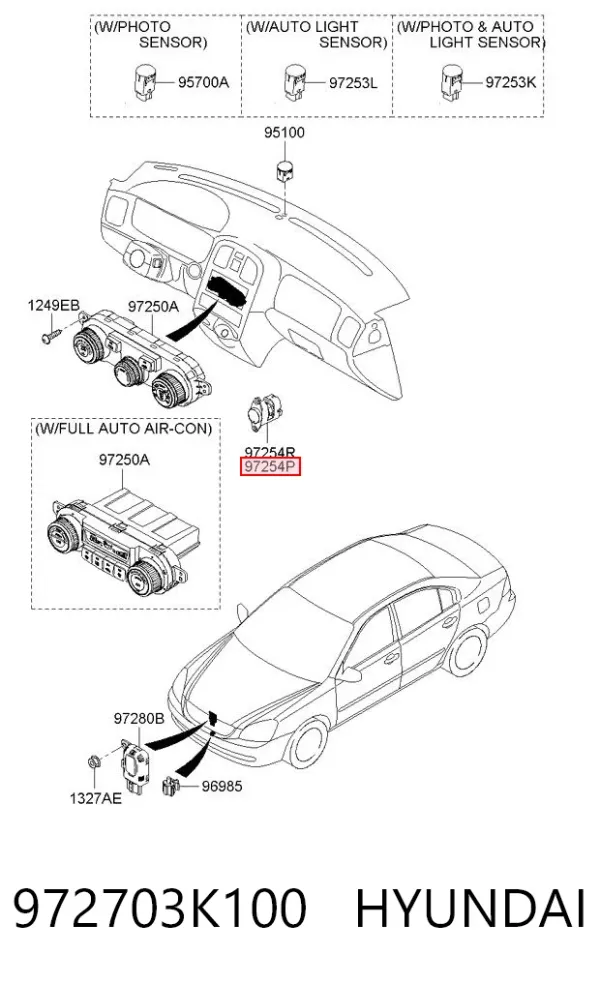 Sensor de temperatura de ar no salão 972703K100 Hyundai/Kia