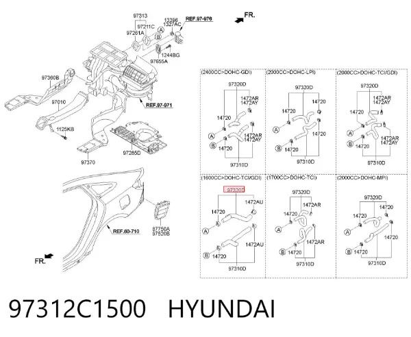 Mangueira do radiador de aquecedor (de forno), linha de combustível de retorno 97312C1500 Hyundai/Kia