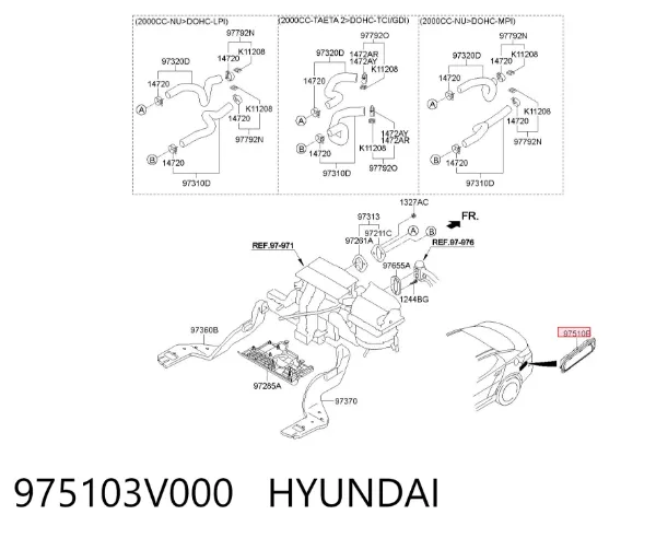 Grelha de conduto de ar de salão 975103V000 Hyundai/Kia