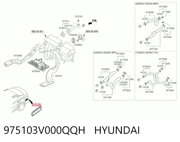 Grelha de conduto de ar de salão 975103V000QQH Hyundai/Kia