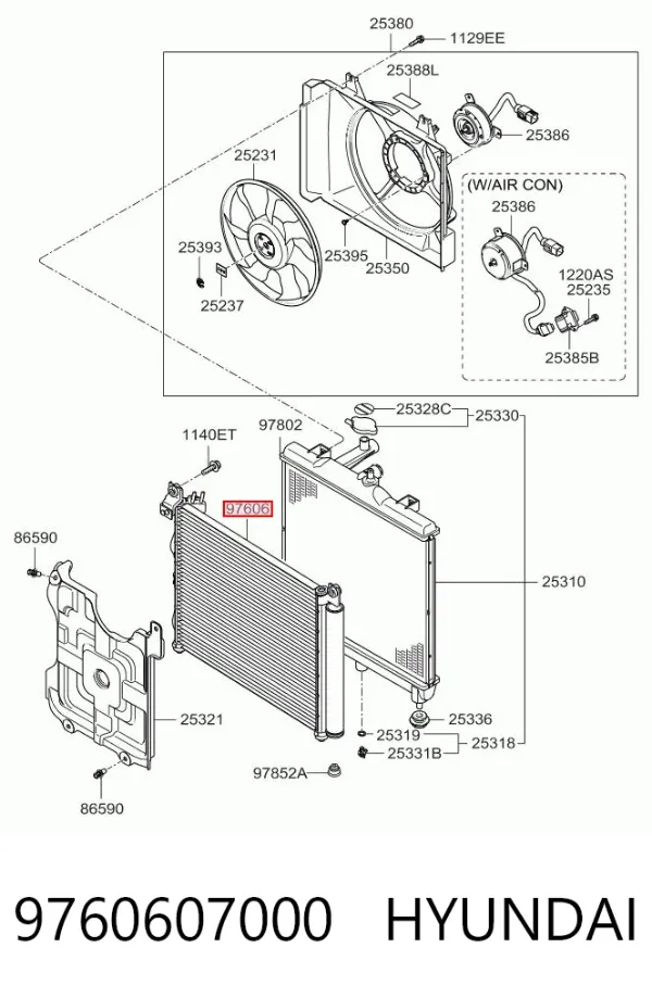 Radiador de aparelho de ar condicionado 9760607000 Hyundai/Kia