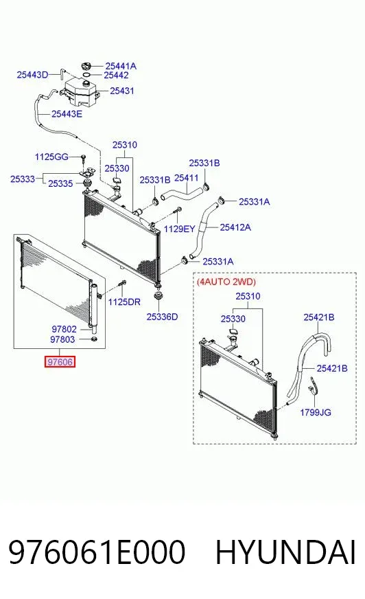 Radiador de aparelho de ar condicionado 976061E000 Hyundai/Kia