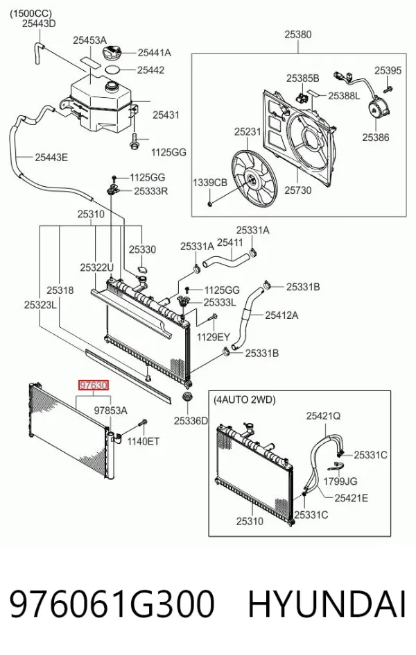 Radiador de aparelho de ar condicionado 976061G300 Hyundai/Kia