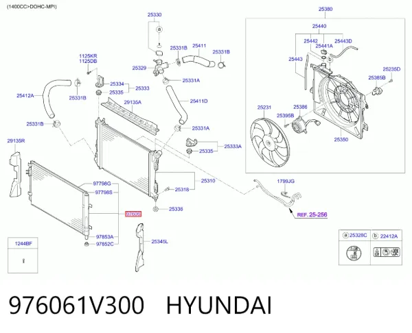 Radiador de aparelho de ar condicionado 976061V300 Hyundai/Kia