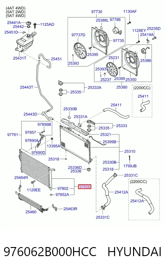 Radiador de aparelho de ar condicionado 976062B000HCC Hyundai/Kia