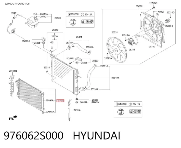 Radiador de aparelho de ar condicionado 976062S000 Hyundai/Kia