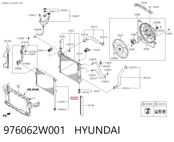 Radiador de aparelho de ar condicionado 976062W001 Hyundai/Kia