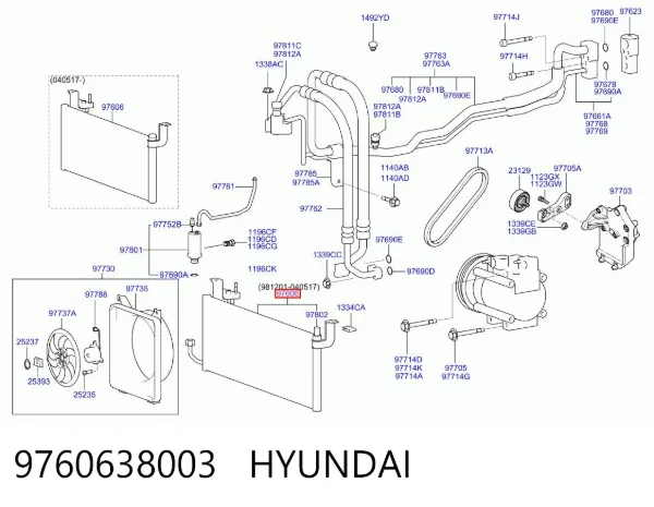 Radiador de aparelho de ar condicionado 9760638003 Hyundai/Kia