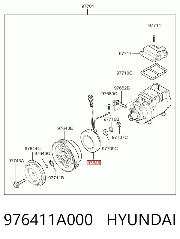 Acoplamento (bobina magnética) do compressor de aparelho de ar condicionado 976411A000 Hyundai/Kia