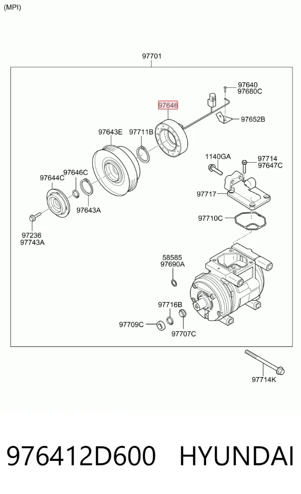 Acoplamento (bobina magnética) do compressor de aparelho de ar condicionado 976412D600 Hyundai/Kia
