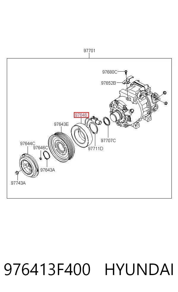 Acoplamento (bobina magnética) do compressor de aparelho de ar condicionado 976413F400 Hyundai/Kia