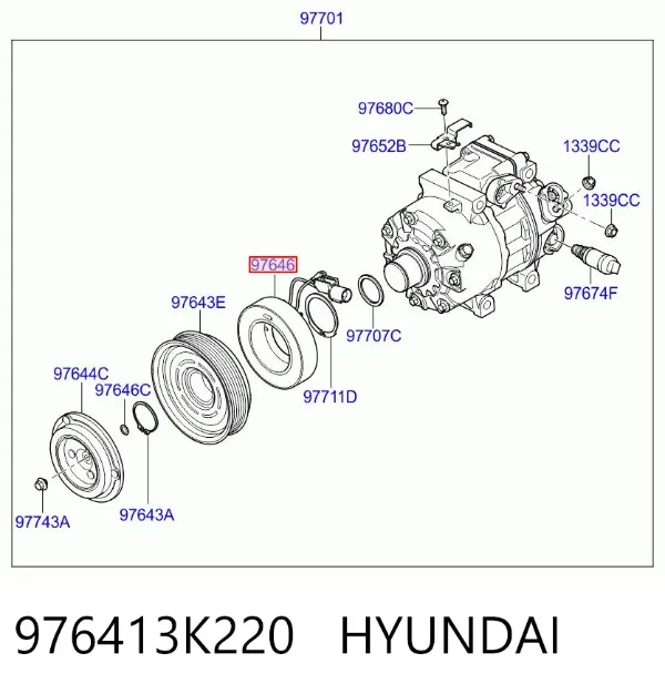Acoplamento (bobina magnética) do compressor de aparelho de ar condicionado 976413K220 Hyundai/Kia