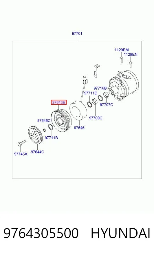 Polia do compressor de aparelho de ar condicionado 9764305500 Hyundai/Kia