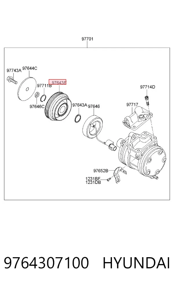 Polia do compressor de aparelho de ar condicionado 9764307100 Hyundai/Kia