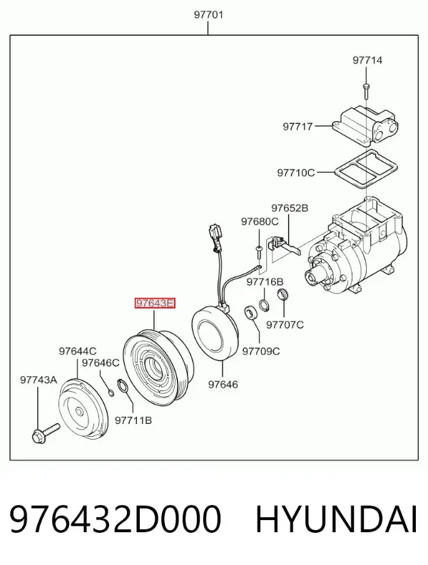Polia do compressor de aparelho de ar condicionado 976432D000 Hyundai/Kia