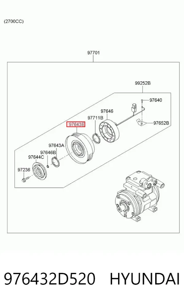 Polia do compressor de aparelho de ar condicionado 976432D520 Hyundai/Kia