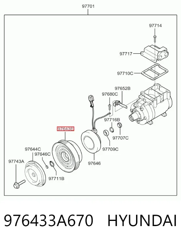 Polia do compressor de aparelho de ar condicionado 976433A670 Hyundai/Kia