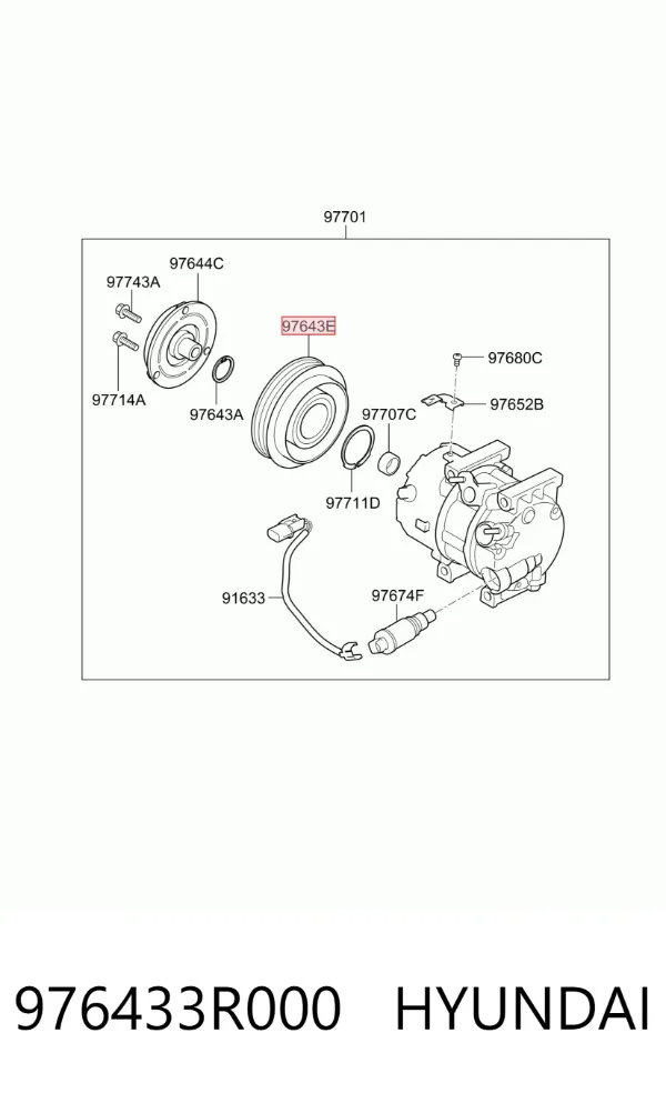 Polia do compressor de aparelho de ar condicionado 976433R000 Hyundai/Kia