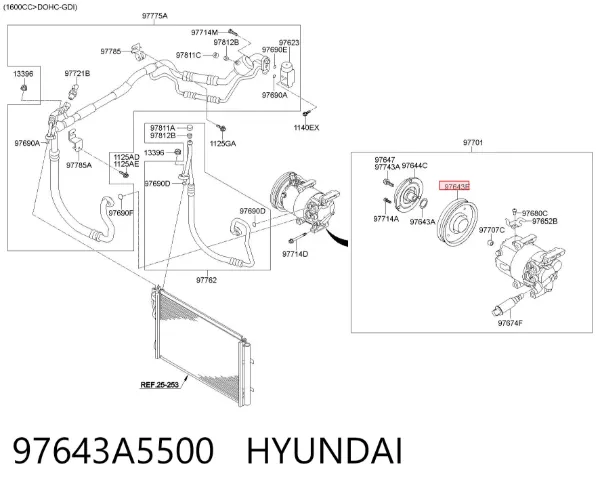 Polia do compressor de aparelho de ar condicionado 97643A5500 Hyundai/Kia