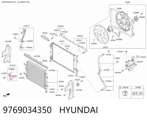 Vedante anular de mangueira do compressor de retorno 9769034350 Hyundai/Kia