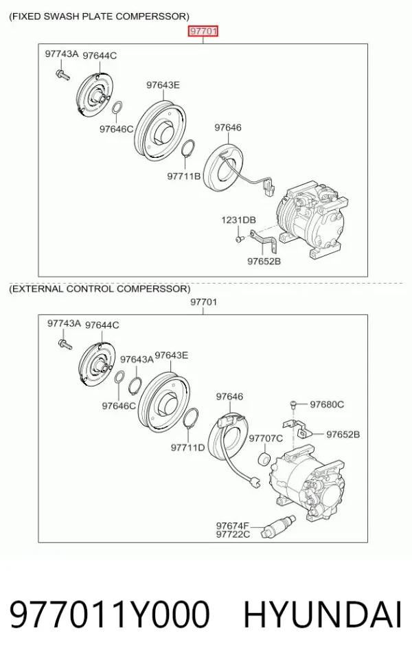 Compressor de aparelho de ar condicionado 977011Y000 Hyundai/Kia