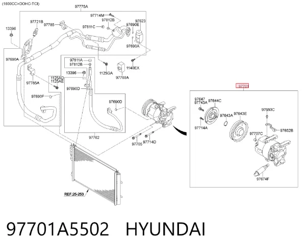 Compressor de aparelho de ar condicionado 97701A5502 Hyundai/Kia