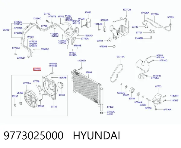 Ventilador elétrico de aparelho de ar condicionado montado (motor + roda de aletas) 9773025000 Hyundai/Kia