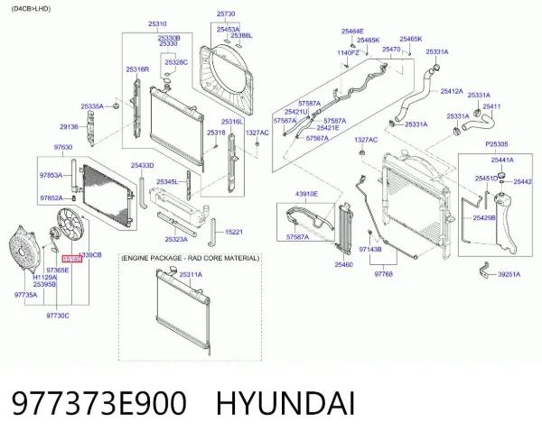 Difusor do radiador de esfriamento, montado com motor e roda de aletas 977373E900 Hyundai/Kia