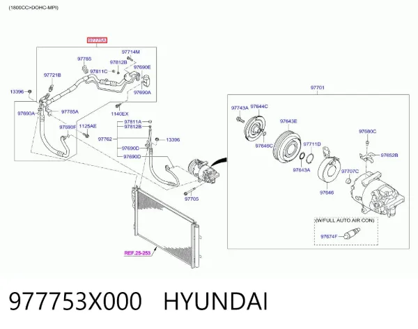 Mangueira de aparelho de ar condicionado, desde o compressor até o radiador 977753X000 Hyundai/Kia