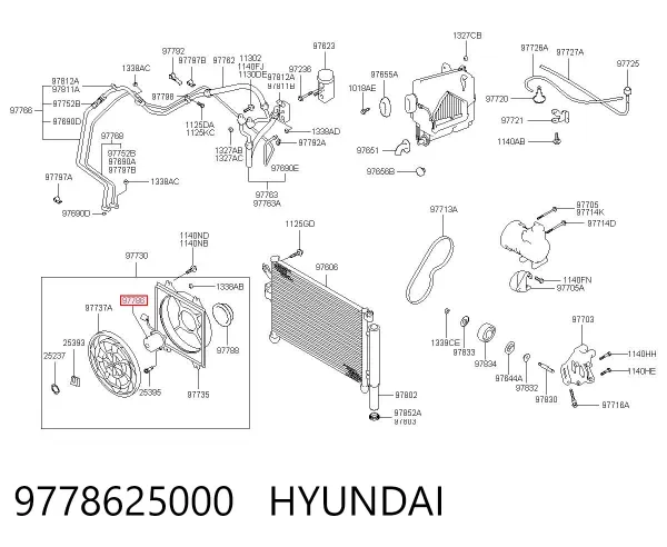 Ventilador (roda de aletas) do radiador de aparelho de ar condicionado 9778625000 Hyundai/Kia