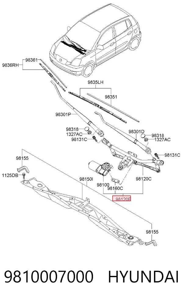 Trapézio de limpador pára-brisas 9810007000 Hyundai/Kia