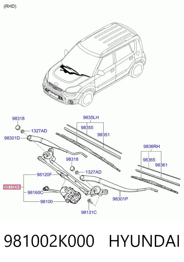 Trapézio de limpador pára-brisas KIA Soul I