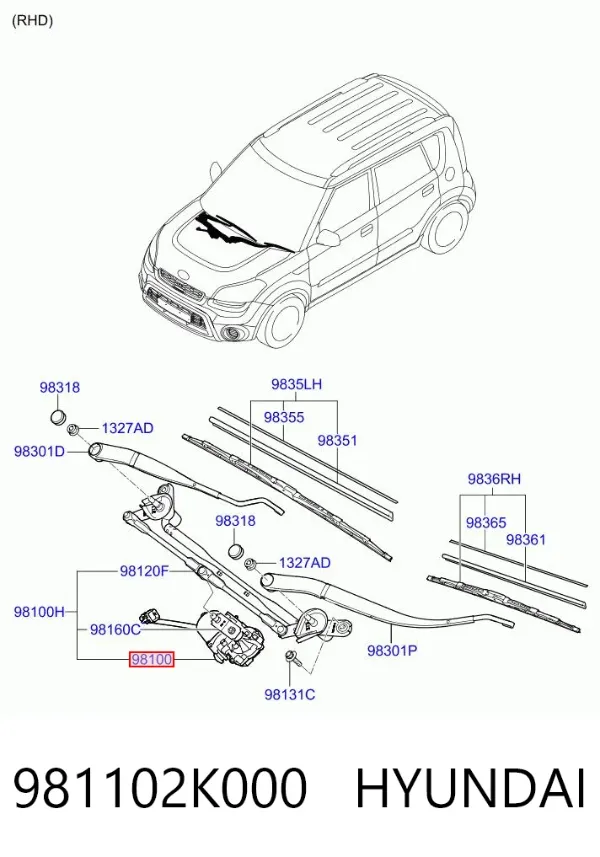 Motor de limpador pára-brisas do pára-brisas KIA Soul I