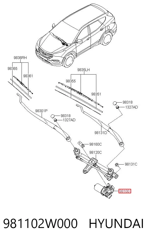 Motor de limpador pára-brisas do pára-brisas Hyundai Santa Fe III