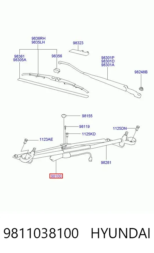 Motor de limpador pára-brisas do pára-brisas 9811038100 Hyundai/Kia
