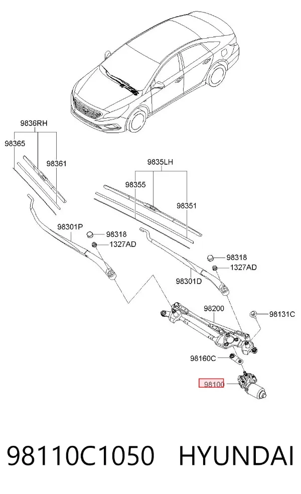Motor de limpador pára-brisas do pára-brisas Hyundai Sonata VII