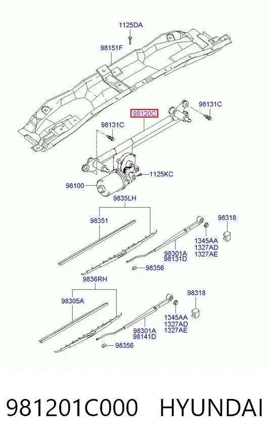 Trapézio de limpador pára-brisas 981201C000 Hyundai/Kia