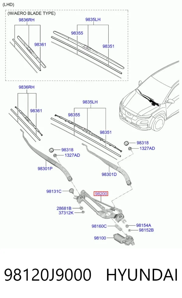 Trapézio de limpador pára-brisas Hyundai KONA OS
