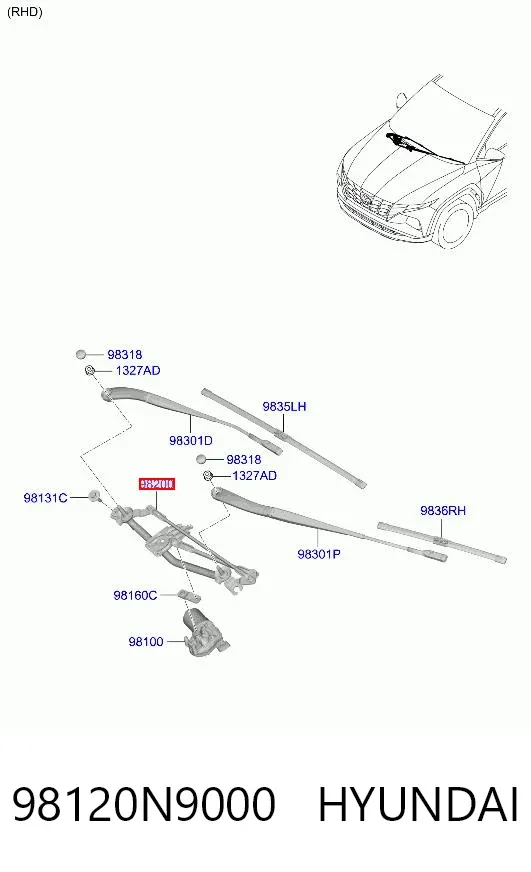 Trapézio de limpador pára-brisas Hyundai Tucson IV